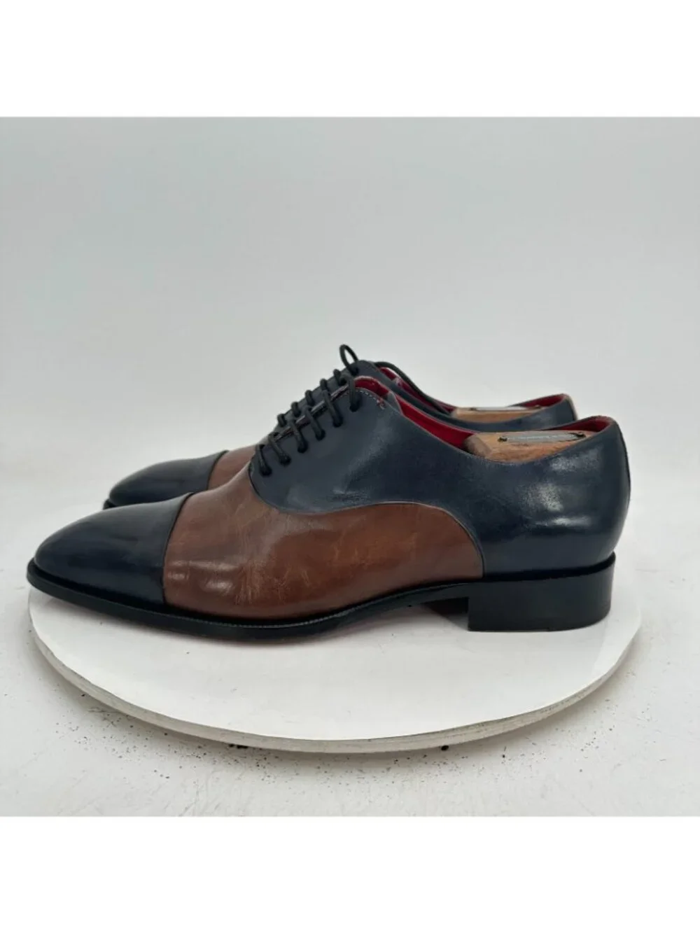 Leonardo Men Size EU 41 US 8 Black Brown Leather Cap Toe Derby Dress Shoes